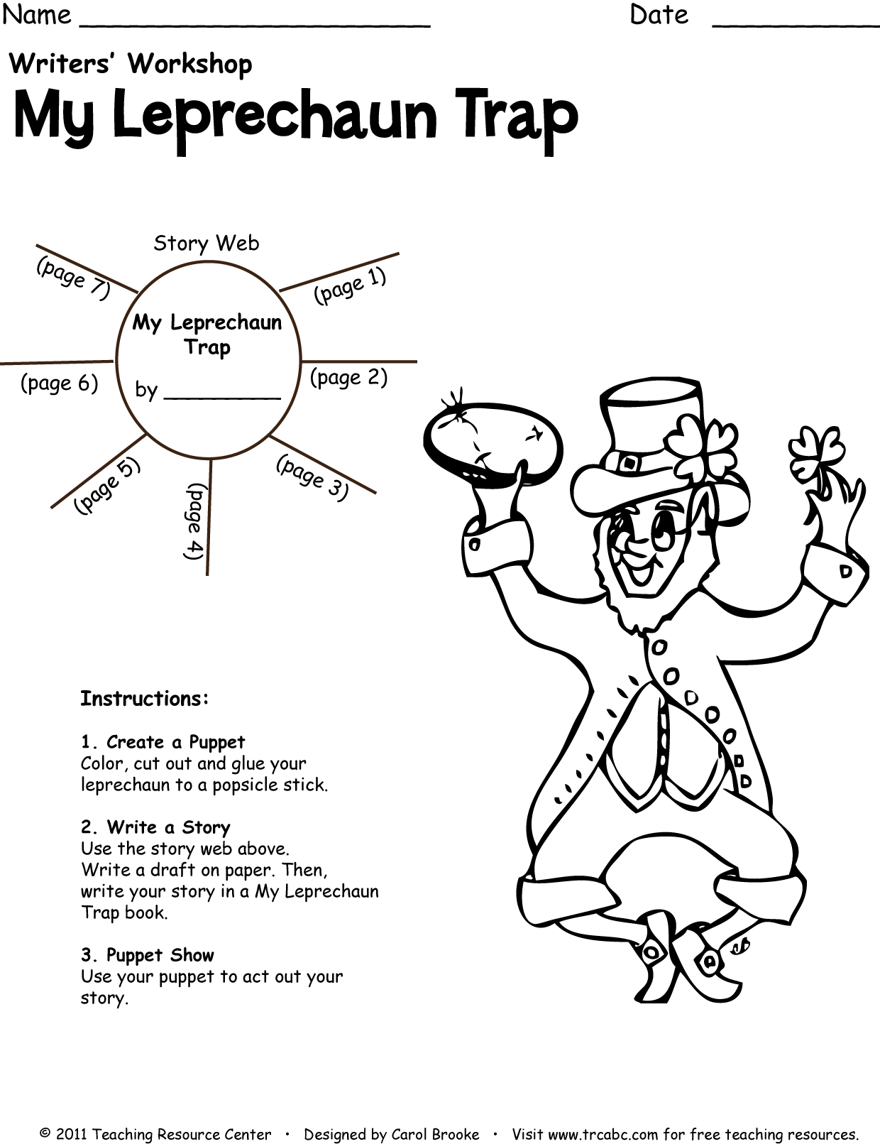 Writer’s Workshop, My Leprechaun Trap Mini-Book and Puppet